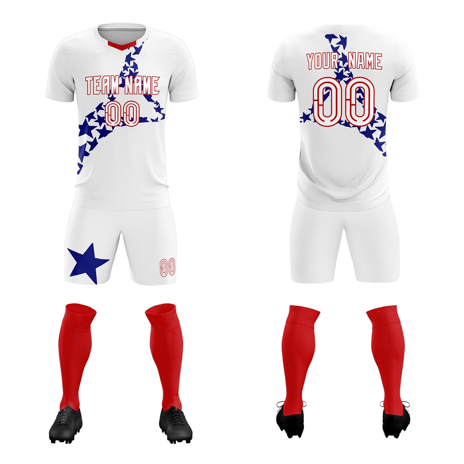Custom White Royal America Star World Cup Inspired Drapable Graffiti Pattern Soccer Sets Jersey