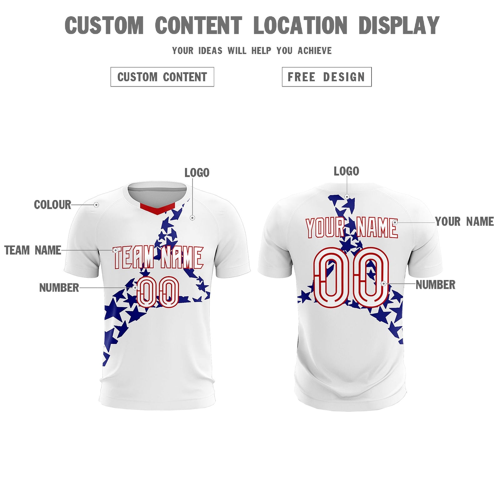 Custom White Royal America Star World Cup Inspired Drapable Graffiti Pattern Soccer Sets Jersey