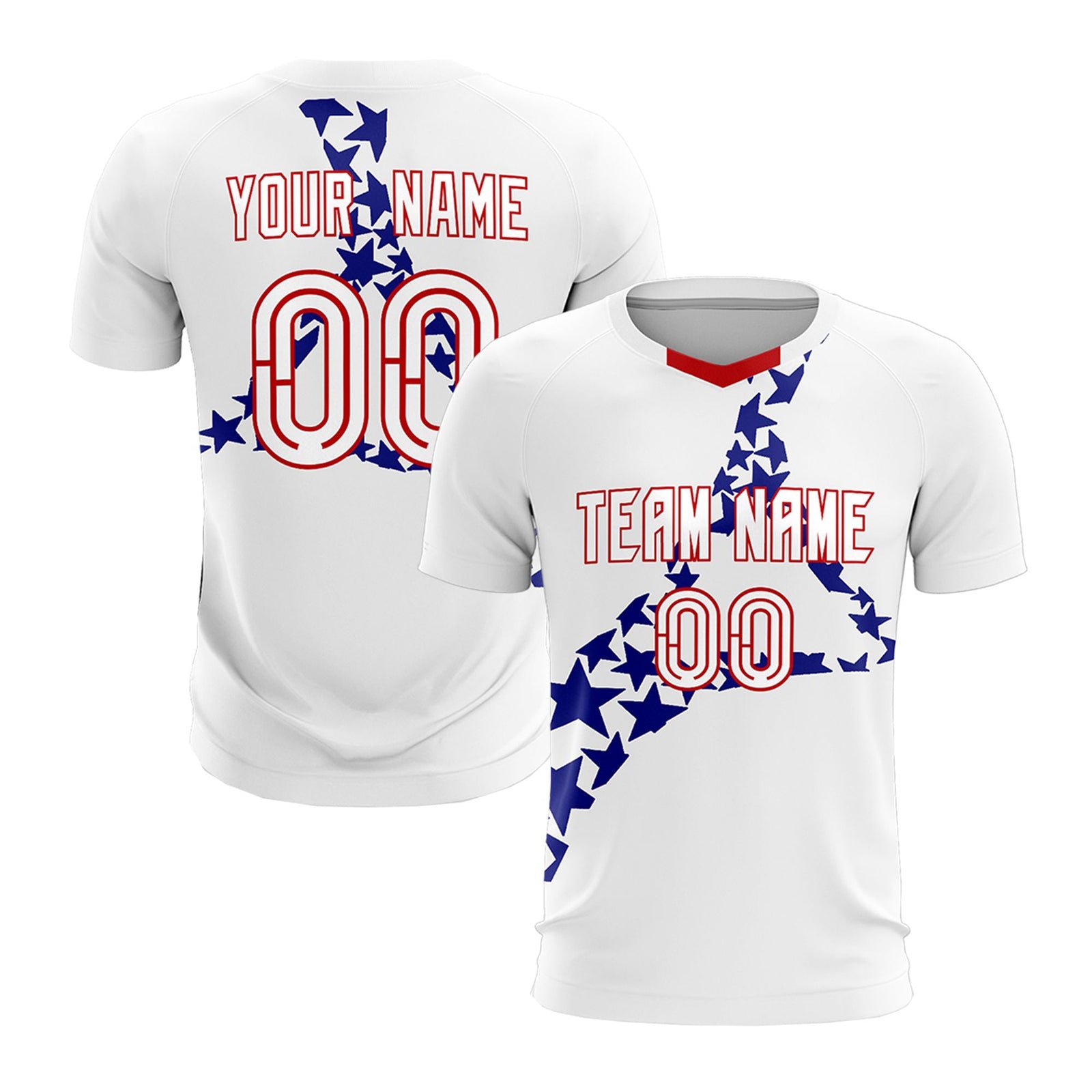 Custom White Royal America Star World Cup Inspired Drapable Graffiti Pattern Soccer Sets Jersey