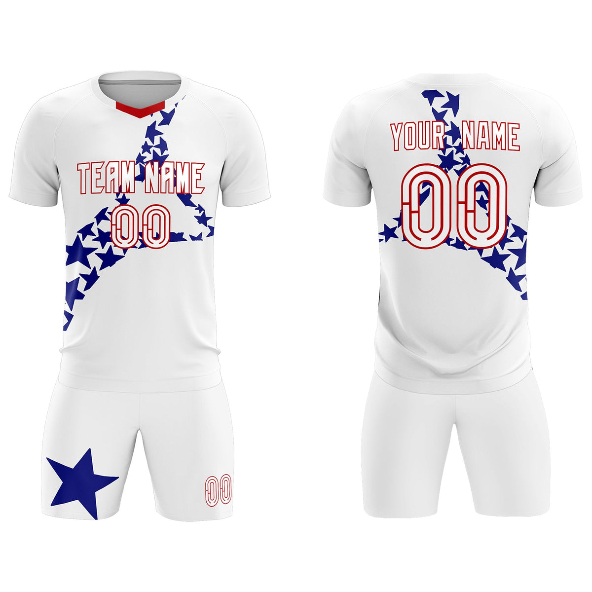 Custom White Royal America Star World Cup Inspired Drapable Graffiti Pattern Soccer Sets Jersey