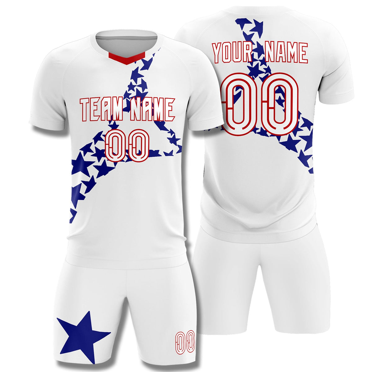 Custom White Royal America Star World Cup Inspired Drapable Graffiti Pattern Soccer Sets Jersey