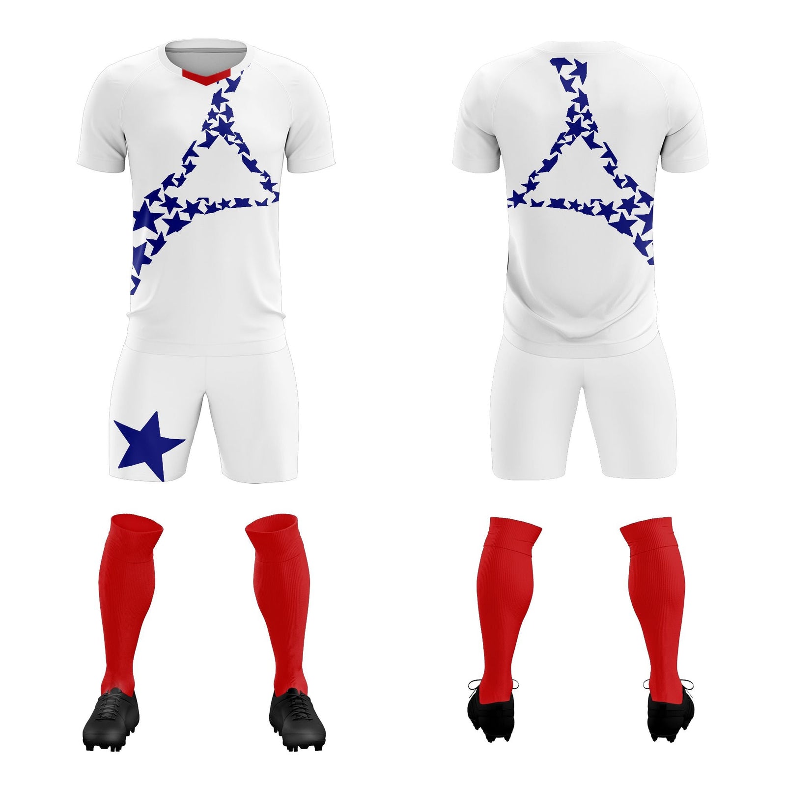 Custom White Royal America Star World Cup Inspired Drapable Graffiti Pattern Soccer Sets Jersey