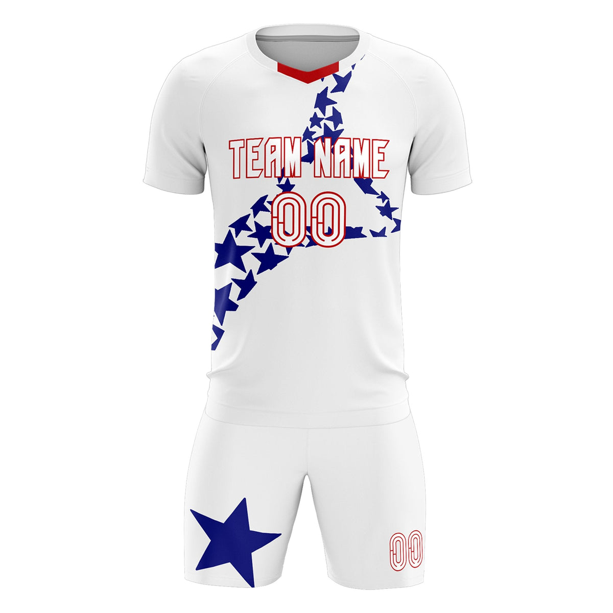 Custom White Royal America Star World Cup Inspired Drapable Graffiti Pattern Soccer Sets Jersey