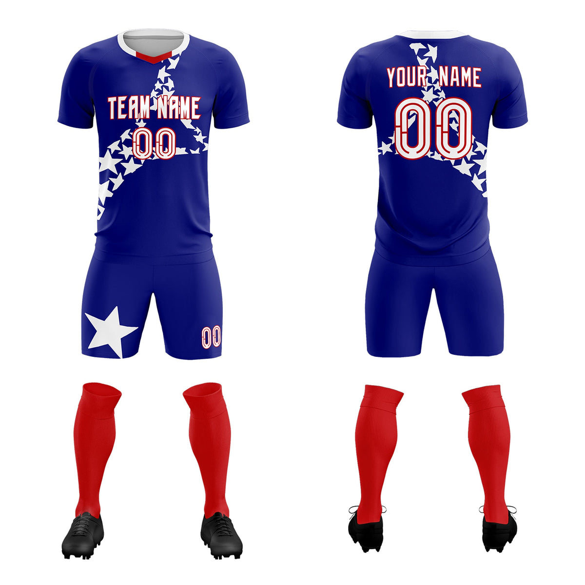 Custom Royal White America Star World Cup Inspired Breathable Graffiti Pattern Soccer Sets Jersey