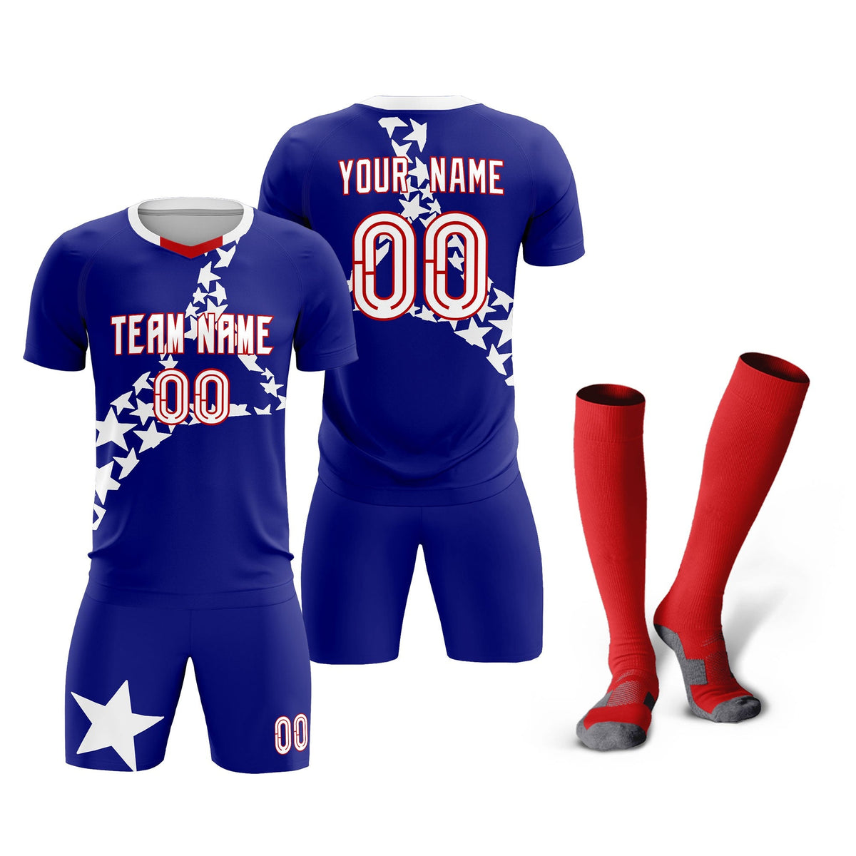 Custom Royal White America Star World Cup Inspired Breathable Graffiti Pattern Soccer Sets Jersey
