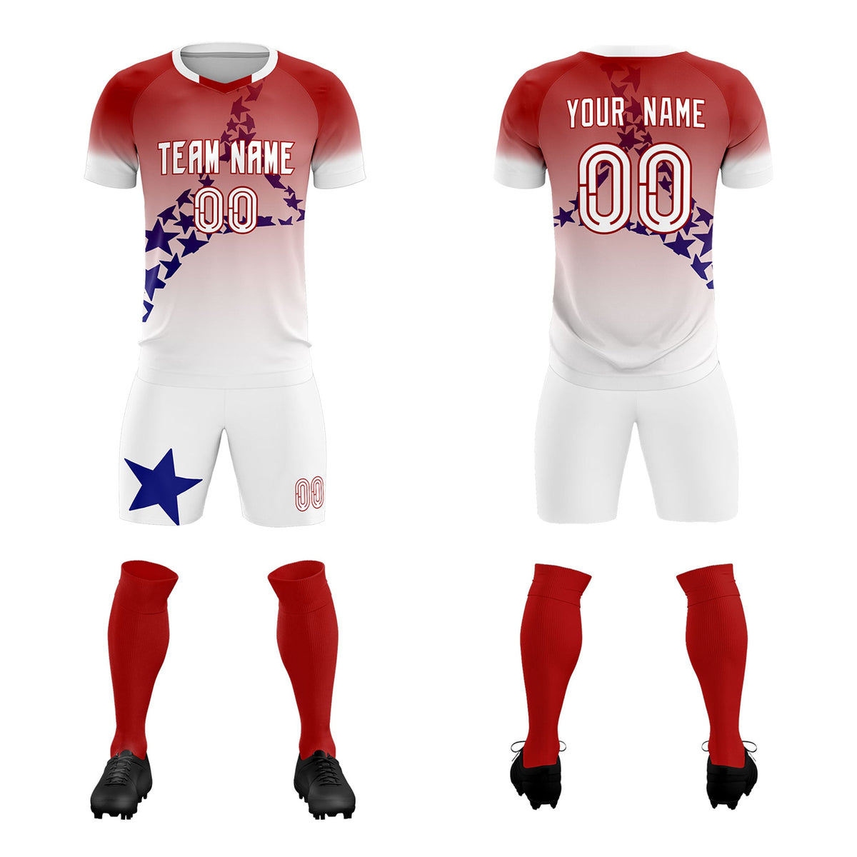 Custom Red Royal America Star World Cup Inspired Quick-Drying Gradient Fashion Soccer Sets Jersey