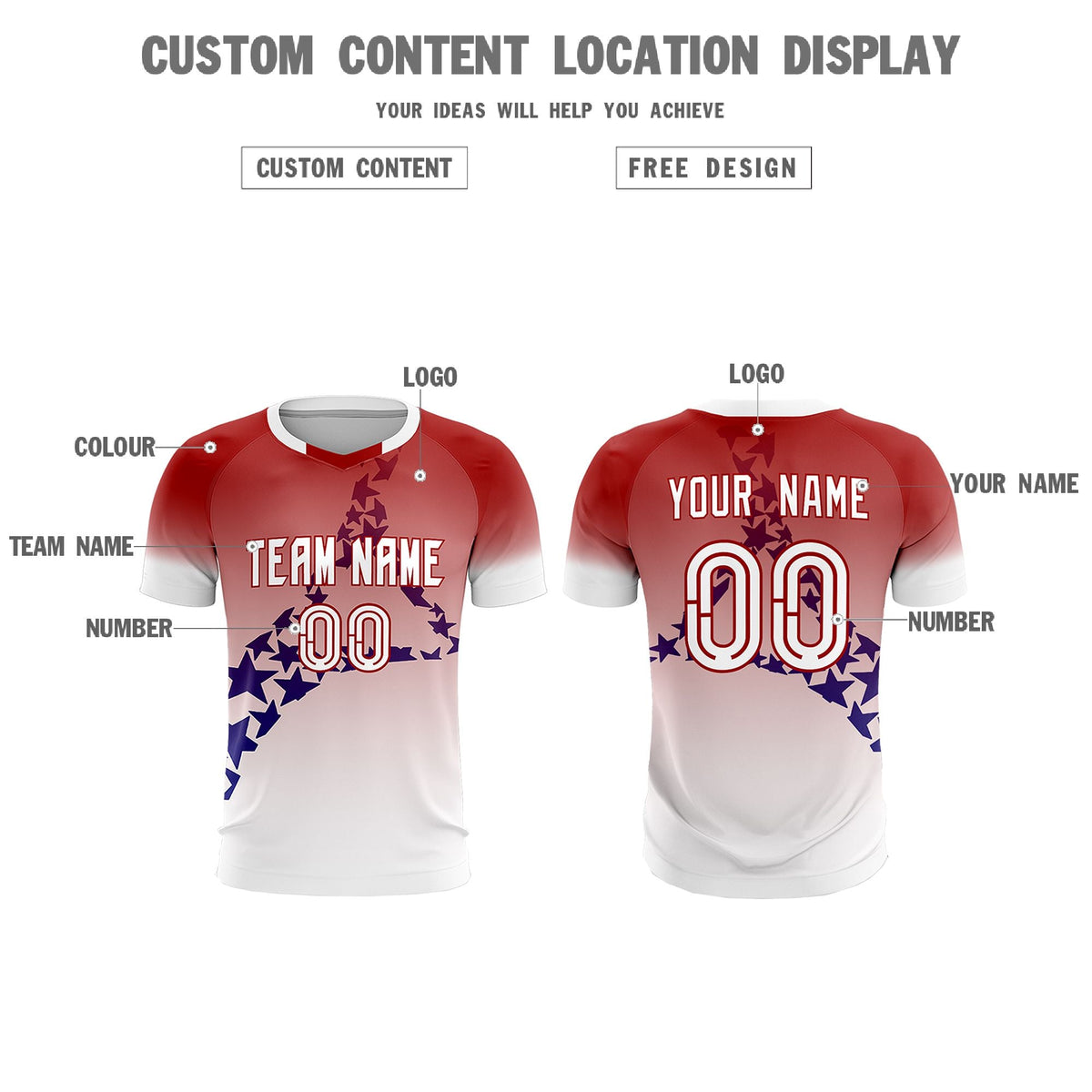 Custom Red Royal America Star World Cup Inspired Quick-Drying Gradient Fashion Soccer Sets Jersey