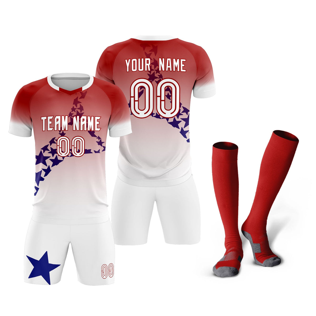 Custom Red Royal America Star World Cup Inspired Quick-Drying Gradient Fashion Soccer Sets Jersey