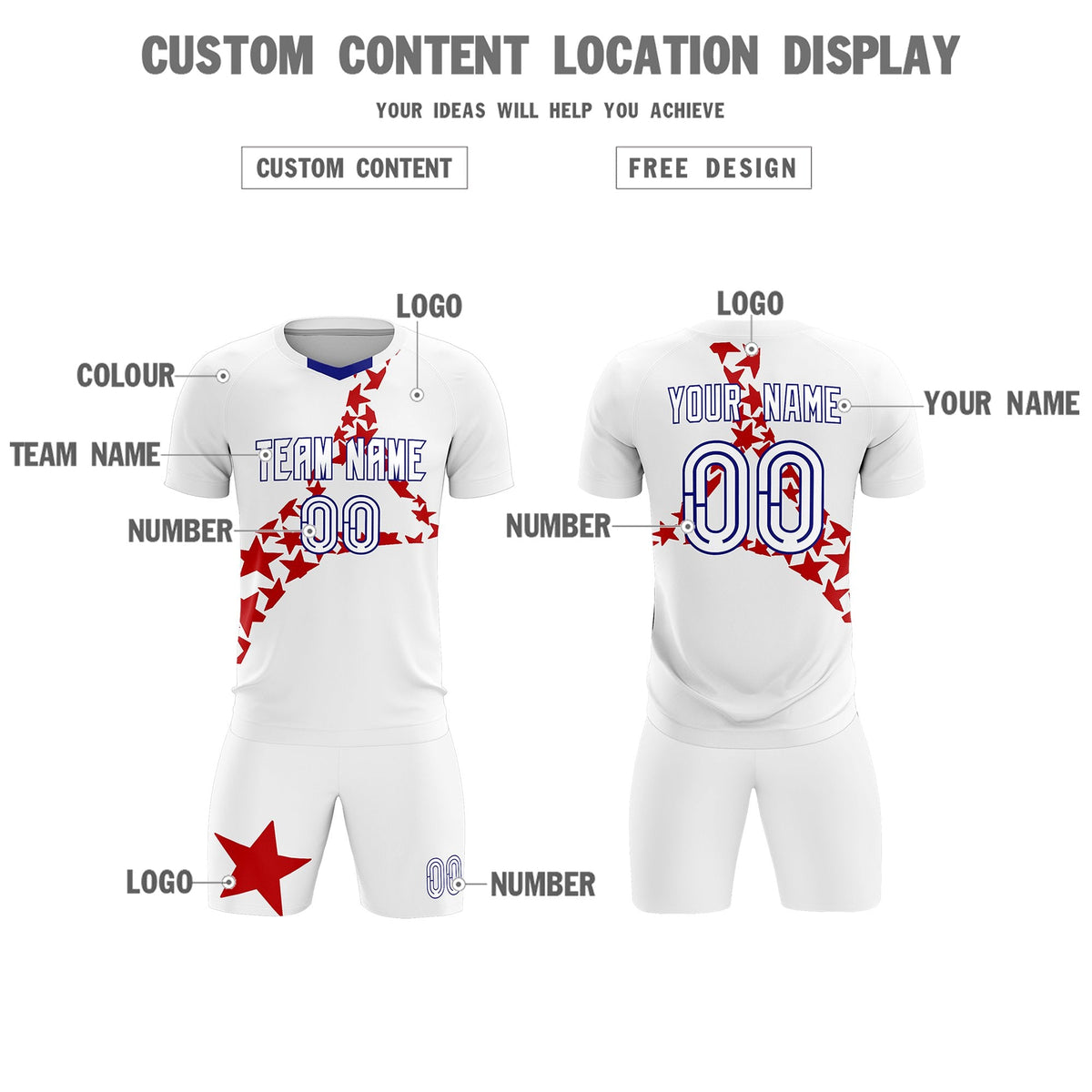 Custom White Red America Star World Cup Inspired Lightweight Graffiti Pattern Soccer Sets Jersey
