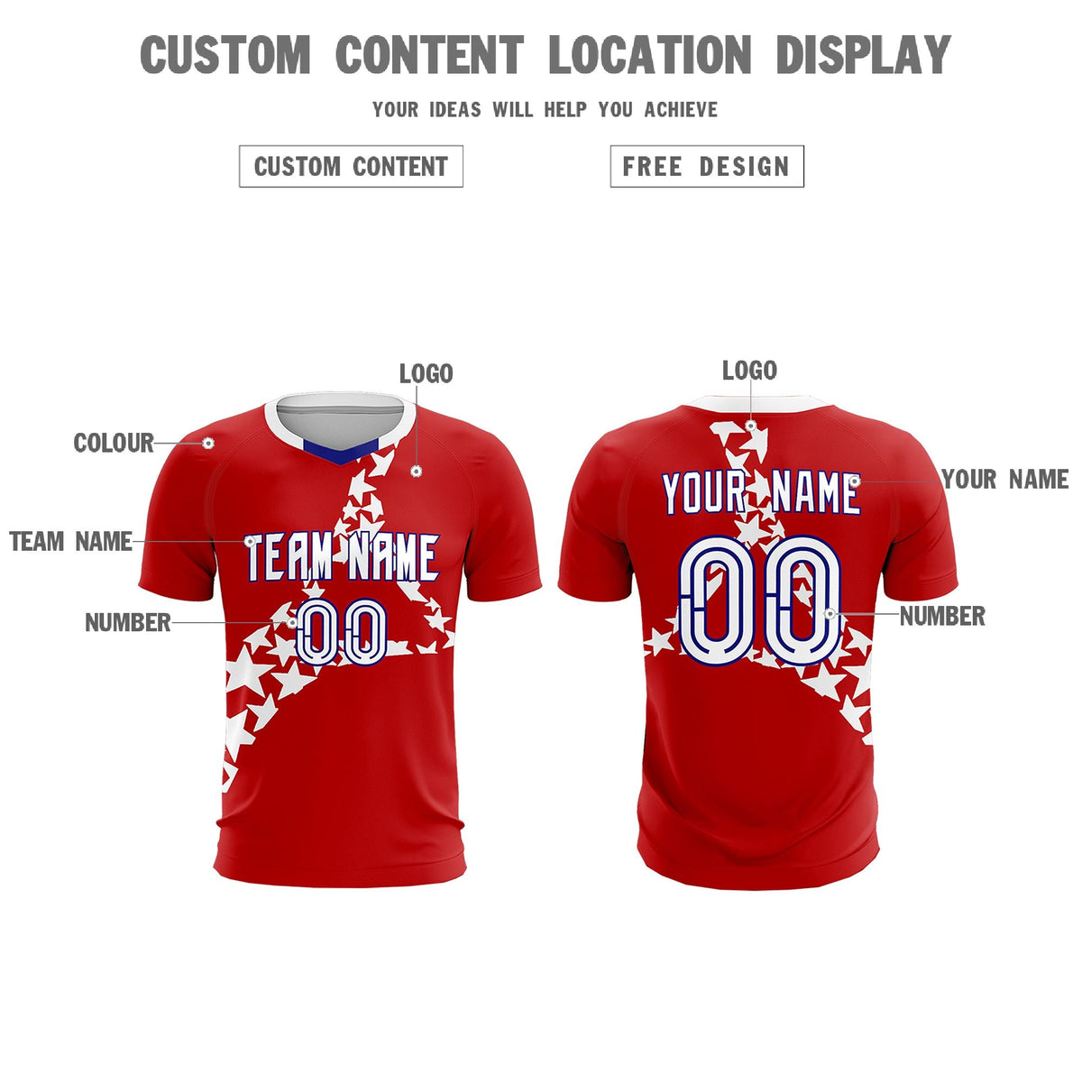 Custom Red White America Star World Cup Inspired Wrinkle-Resistant Graffiti Pattern Soccer Sets Jersey
