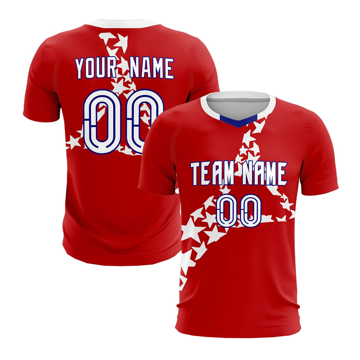 Custom Red White America Star World Cup Inspired Wrinkle-Resistant Graffiti Pattern Soccer Sets Jersey