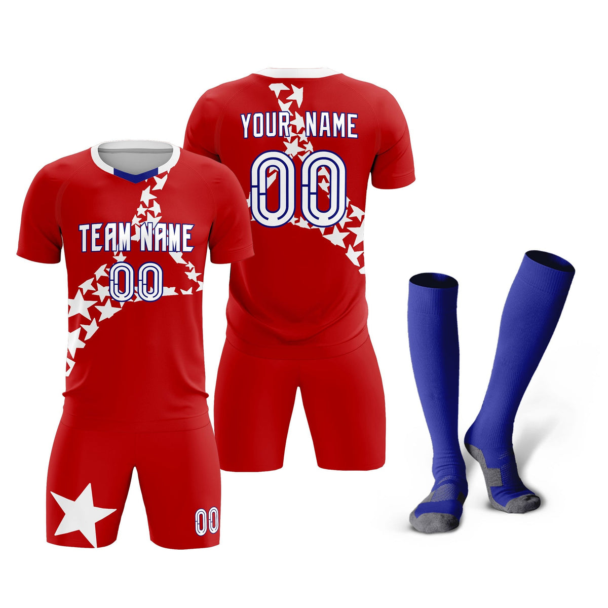 Custom Red White America Star World Cup Inspired Wrinkle-Resistant Graffiti Pattern Soccer Sets Jersey