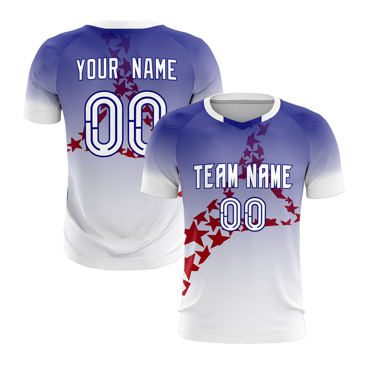 Custom Royal Red America Star World Cup Inspired Drapable Gradient Fashion Soccer Sets Jersey