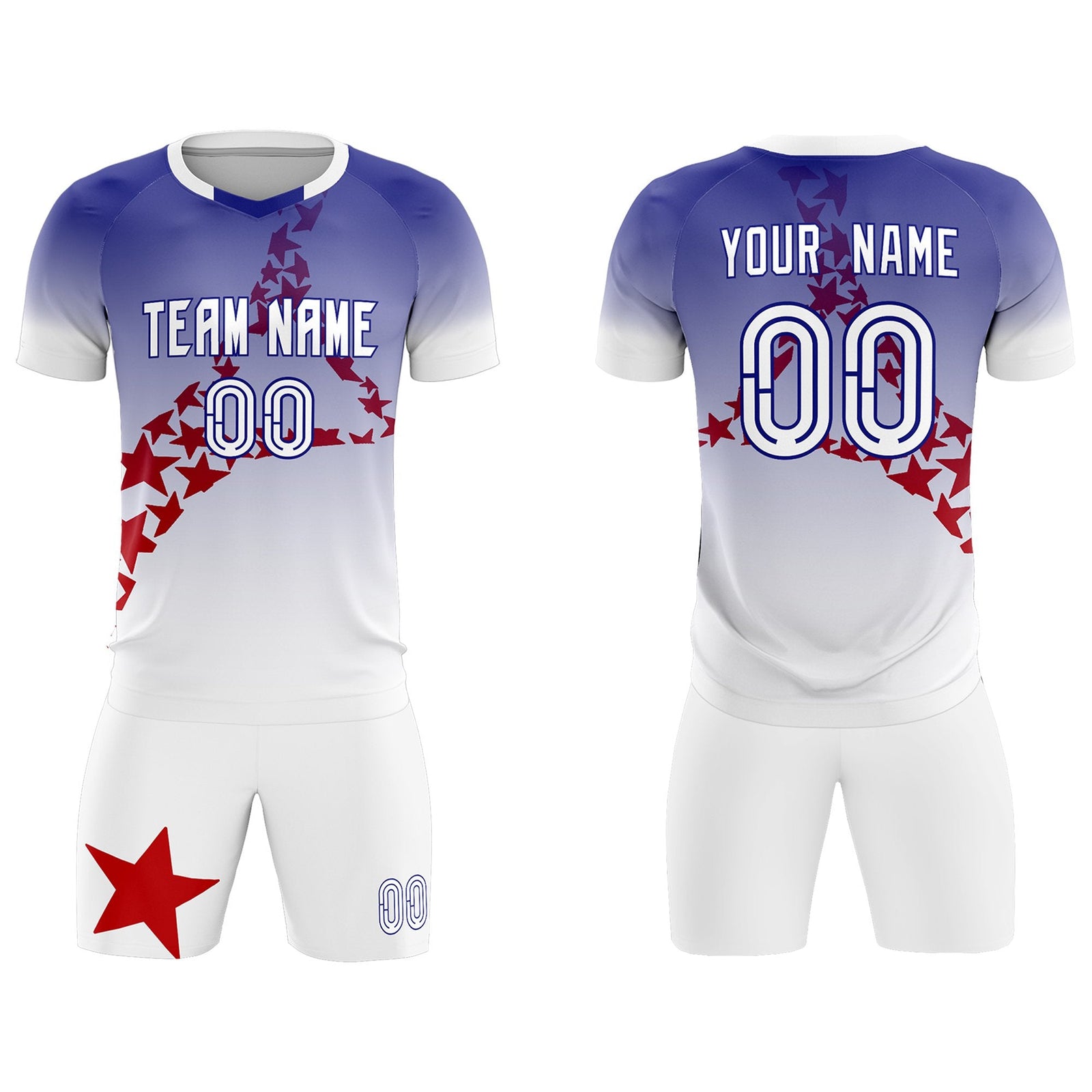 Custom Royal Red America Star World Cup Inspired Drapable Gradient Fashion Soccer Sets Jersey
