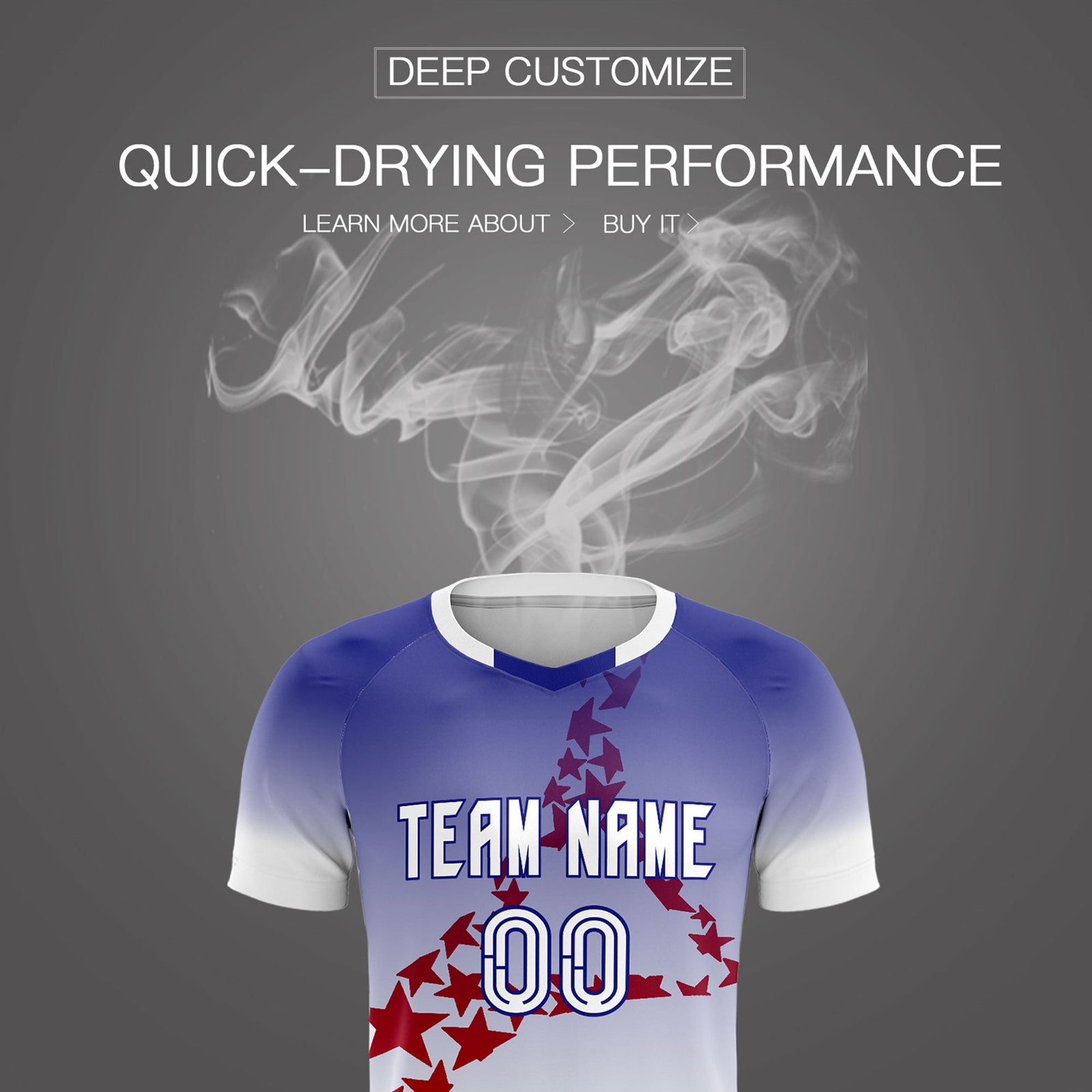 Custom Royal Red America Star World Cup Inspired Drapable Gradient Fashion Soccer Sets Jersey