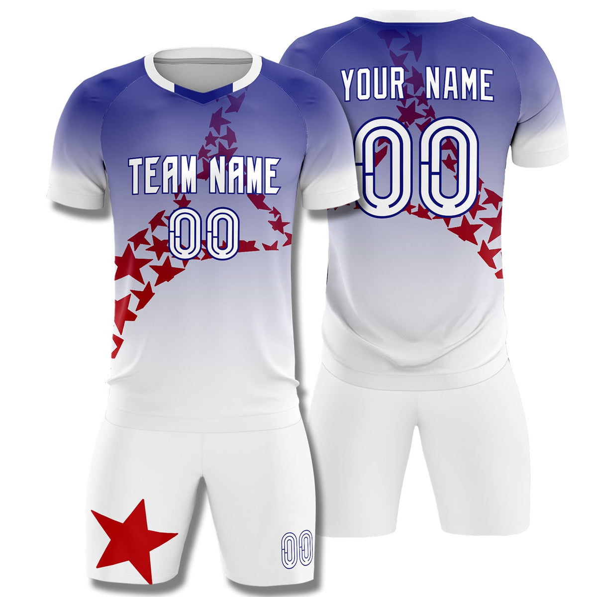 Custom Royal Red America Star World Cup Inspired Drapable Gradient Fashion Soccer Sets Jersey