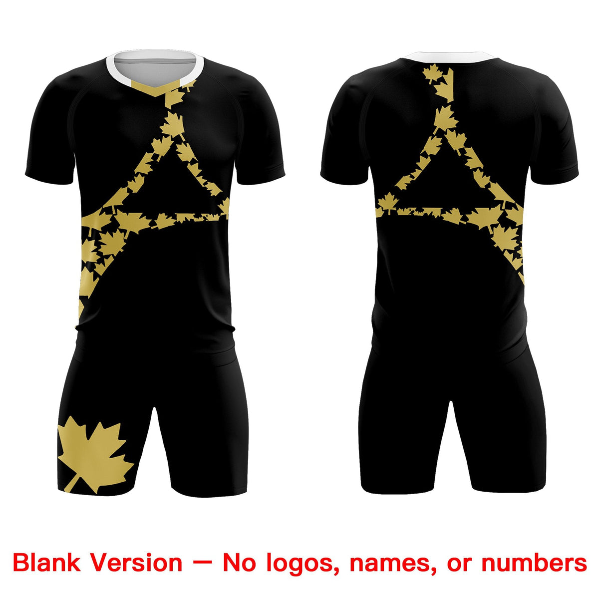 Custom Black Old Gold Canada Maple Leaves World Cup Inspired Breathable Graffiti Pattern Soccer Sets Jersey