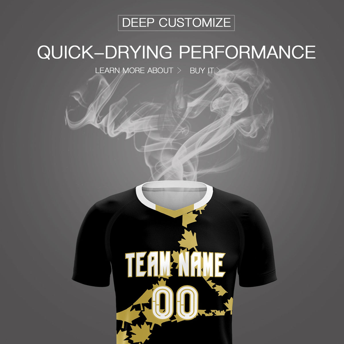 Custom Black Old Gold Canada Maple Leaves World Cup Inspired Breathable Graffiti Pattern Soccer Sets Jersey