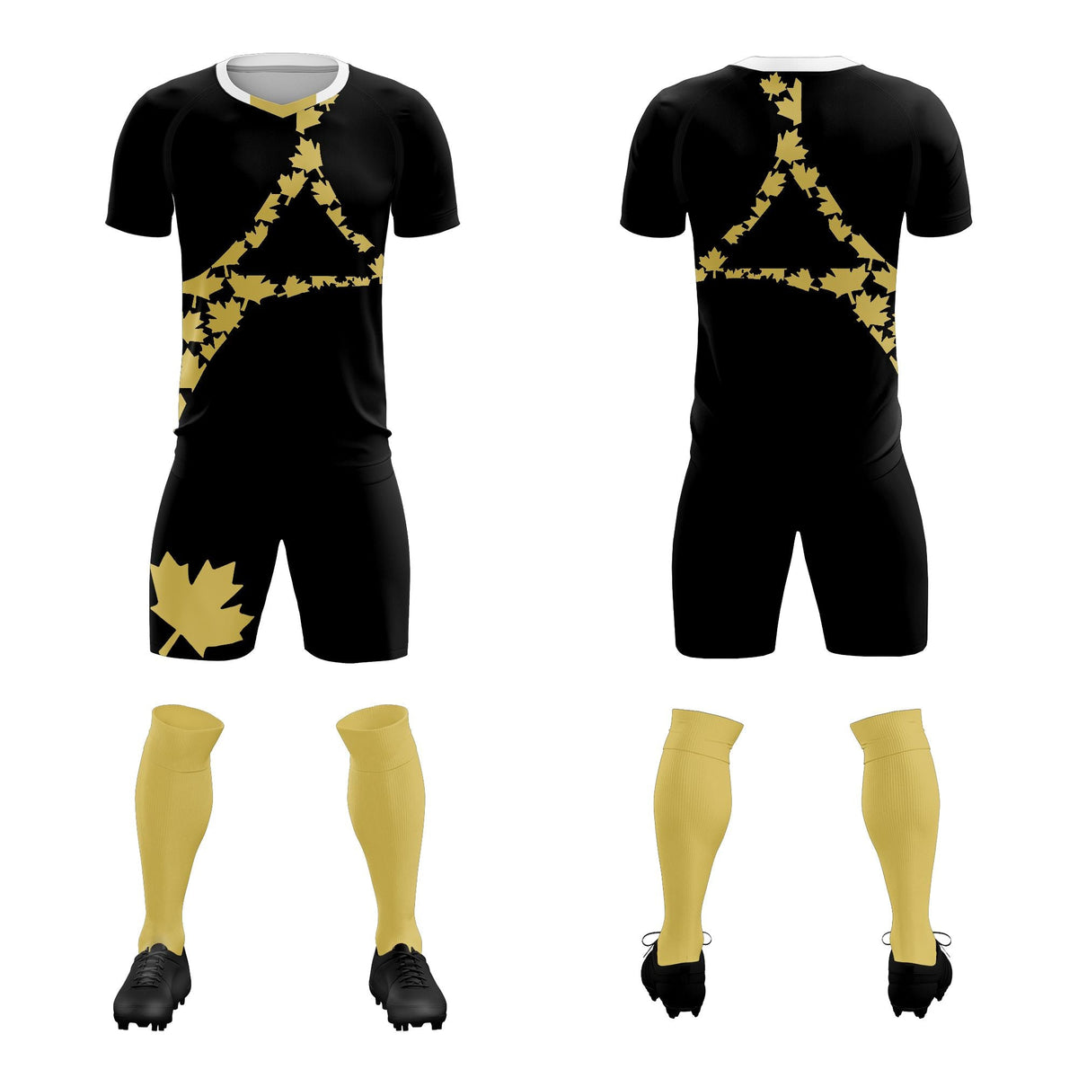 Custom Black Old Gold Canada Maple Leaves World Cup Inspired Breathable Graffiti Pattern Soccer Sets Jersey