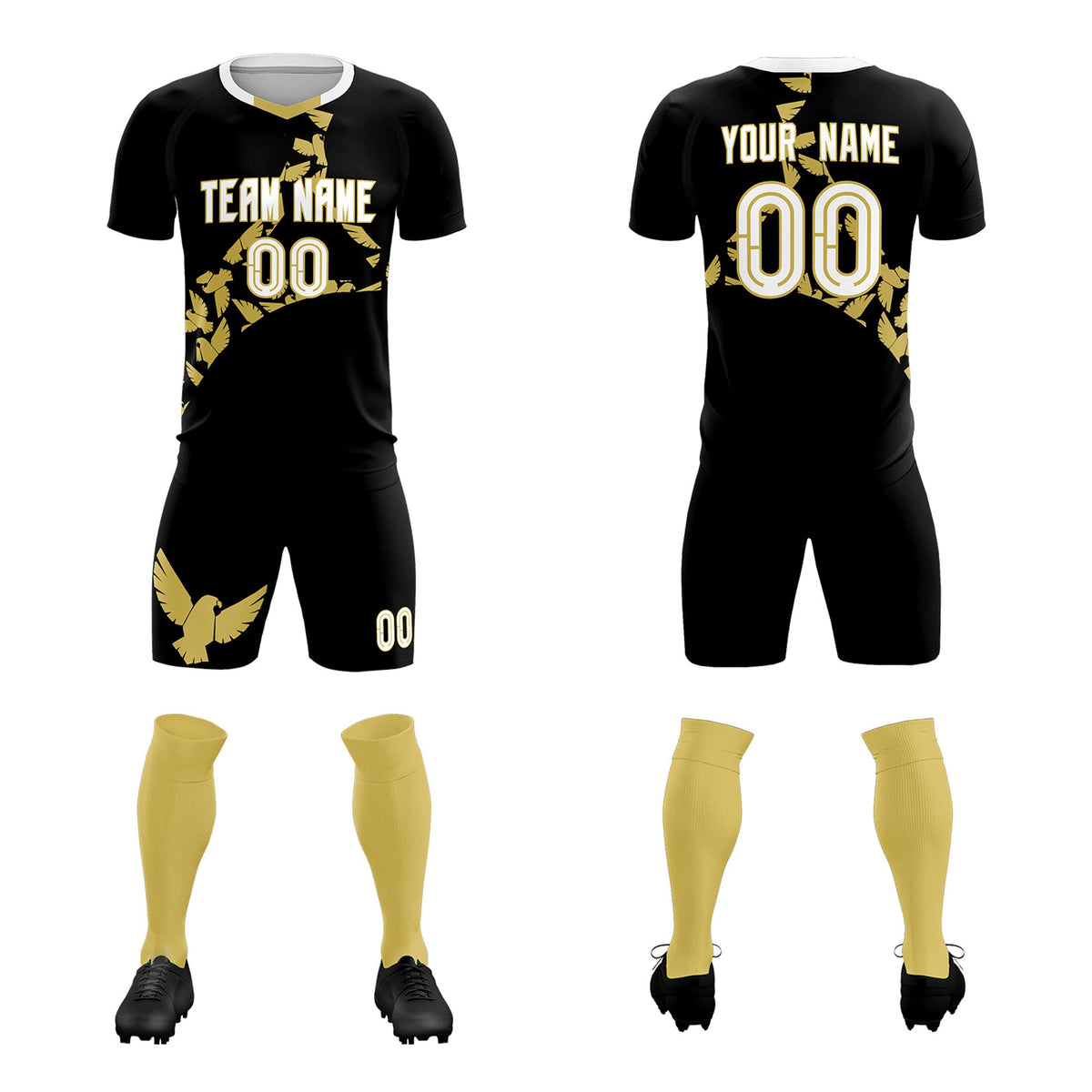 Custom Black Old Gold Mexico Eagle World Cup Inspired Quick-Drying Graffiti Pattern Soccer Sets Jersey