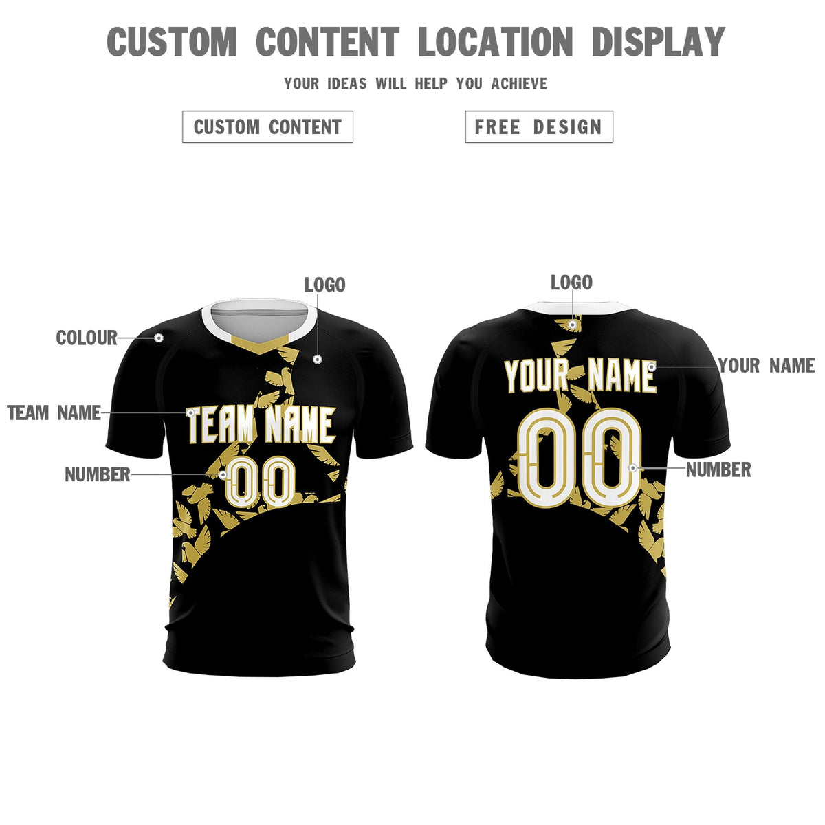 Custom Black Old Gold Mexico Eagle World Cup Inspired Quick-Drying Graffiti Pattern Soccer Sets Jersey