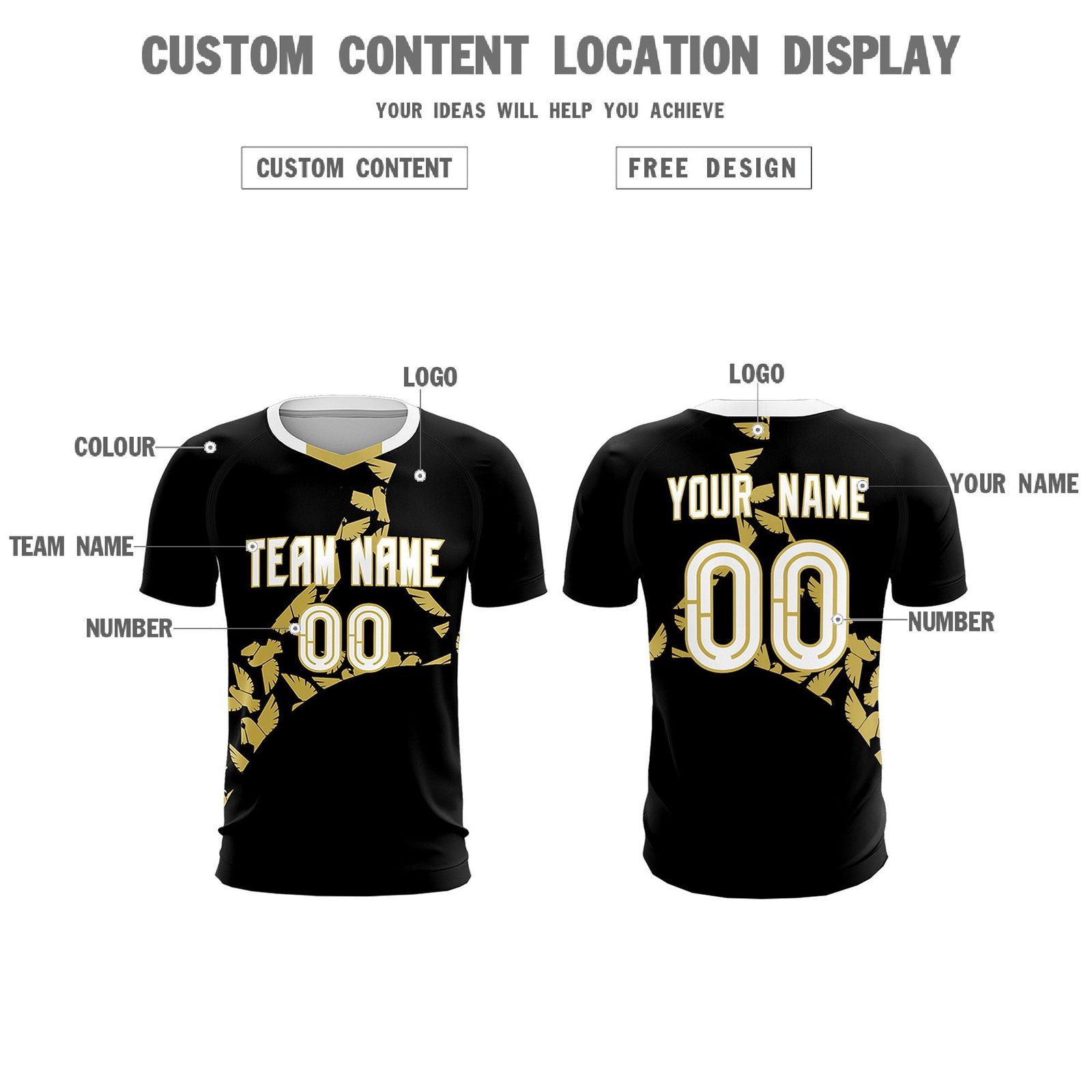 Custom Black Old Gold Mexico Eagle World Cup Inspired Quick-Drying Graffiti Pattern Soccer Sets Jersey