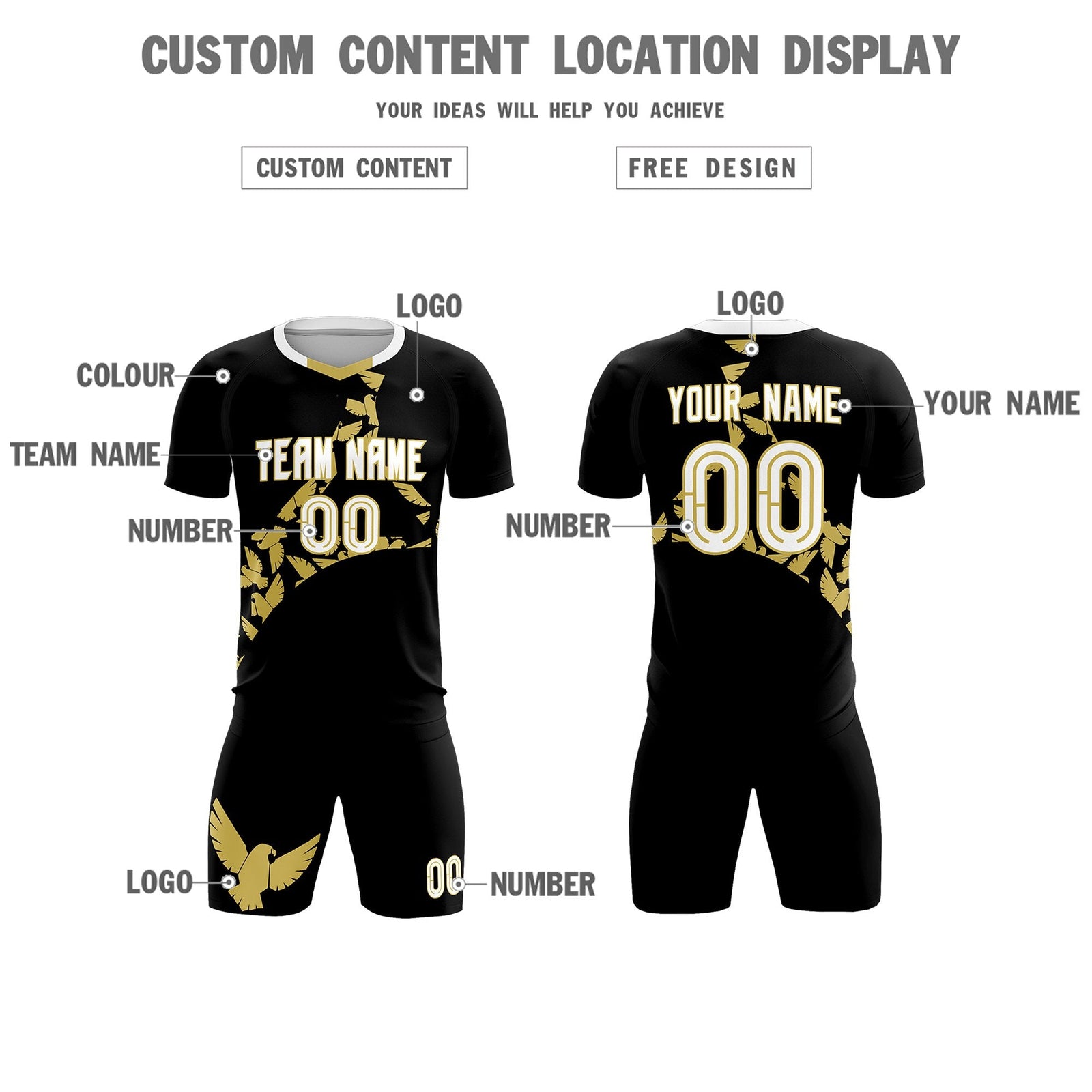 Custom Black Old Gold Mexico Eagle World Cup Inspired Quick-Drying Graffiti Pattern Soccer Sets Jersey