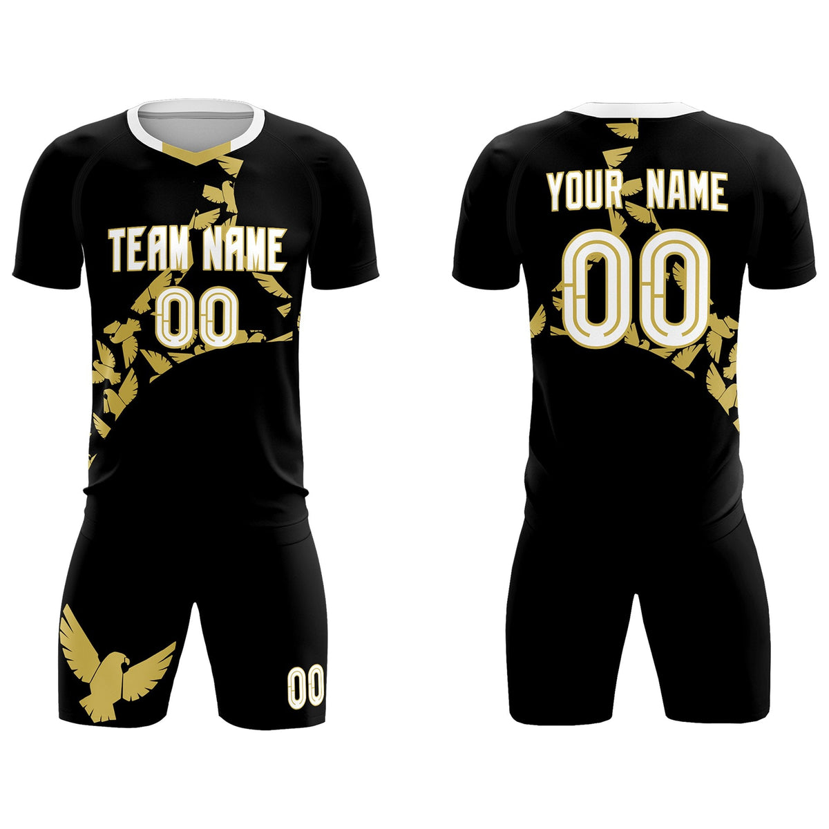 Custom Black Old Gold Mexico Eagle World Cup Inspired Quick-Drying Graffiti Pattern Soccer Sets Jersey