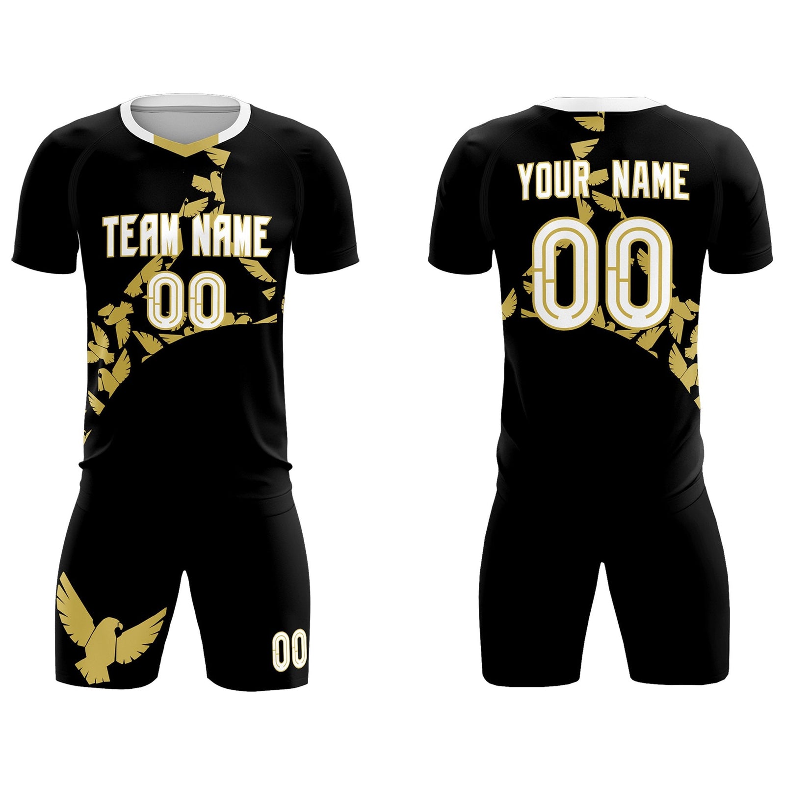Custom Black Old Gold Mexico Eagle World Cup Inspired Quick-Drying Graffiti Pattern Soccer Sets Jersey