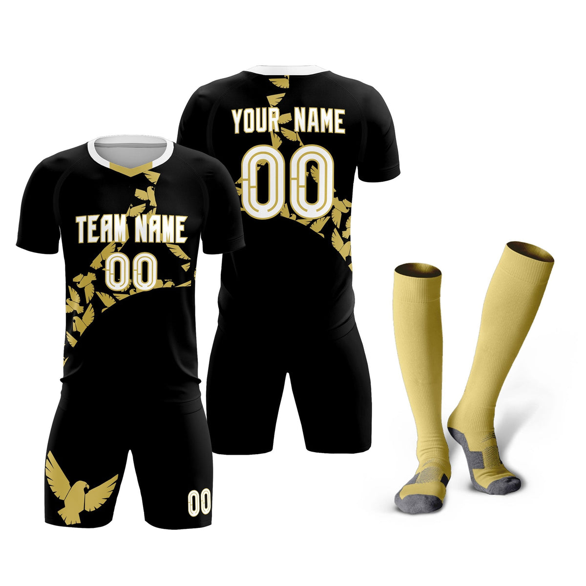 Custom Black Old Gold Mexico Eagle World Cup Inspired Quick-Drying Graffiti Pattern Soccer Sets Jersey