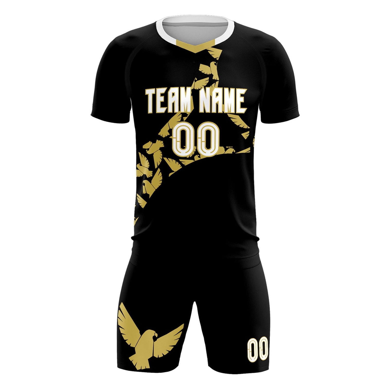 Custom Black Old Gold Mexico Eagle World Cup Inspired Quick-Drying Graffiti Pattern Soccer Sets Jersey