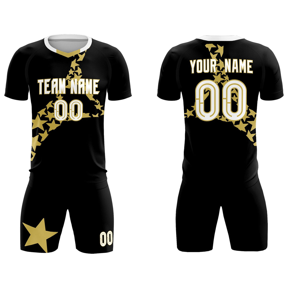 Custom Black Old Gold America Star World Cup Inspired Lightweight Graffiti Pattern Soccer Sets Jersey