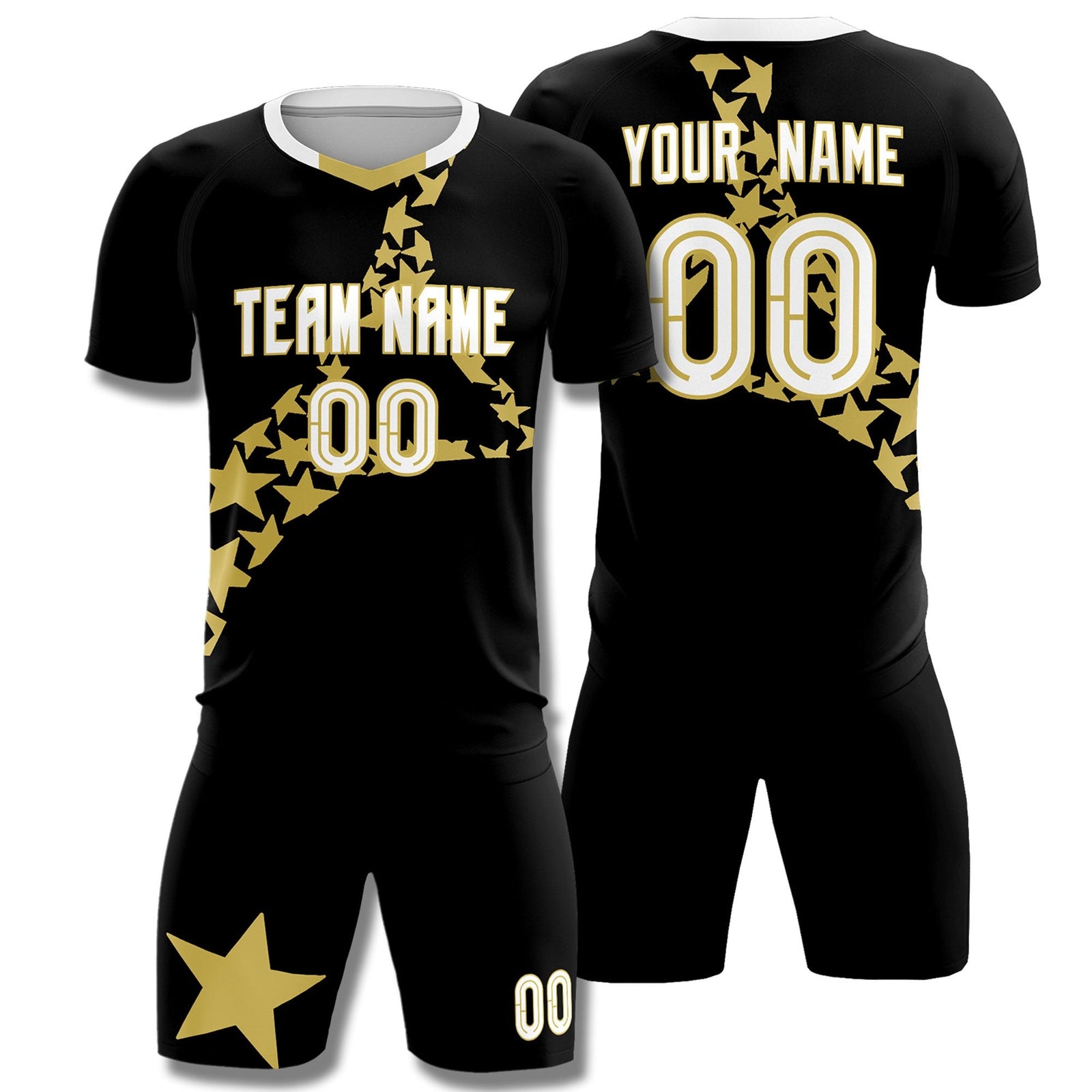 Custom Black Old Gold America Star World Cup Inspired Lightweight Graffiti Pattern Soccer Sets Jersey