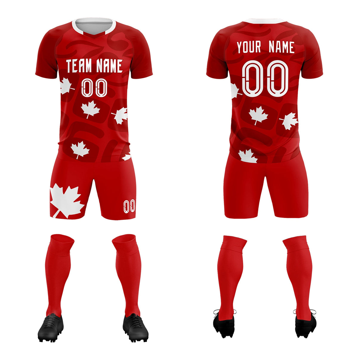 Custom Red Canada Maple Leaves World Cup Inspired Wrinkle-Resistant Graffiti Pattern Soccer Sets Jersey