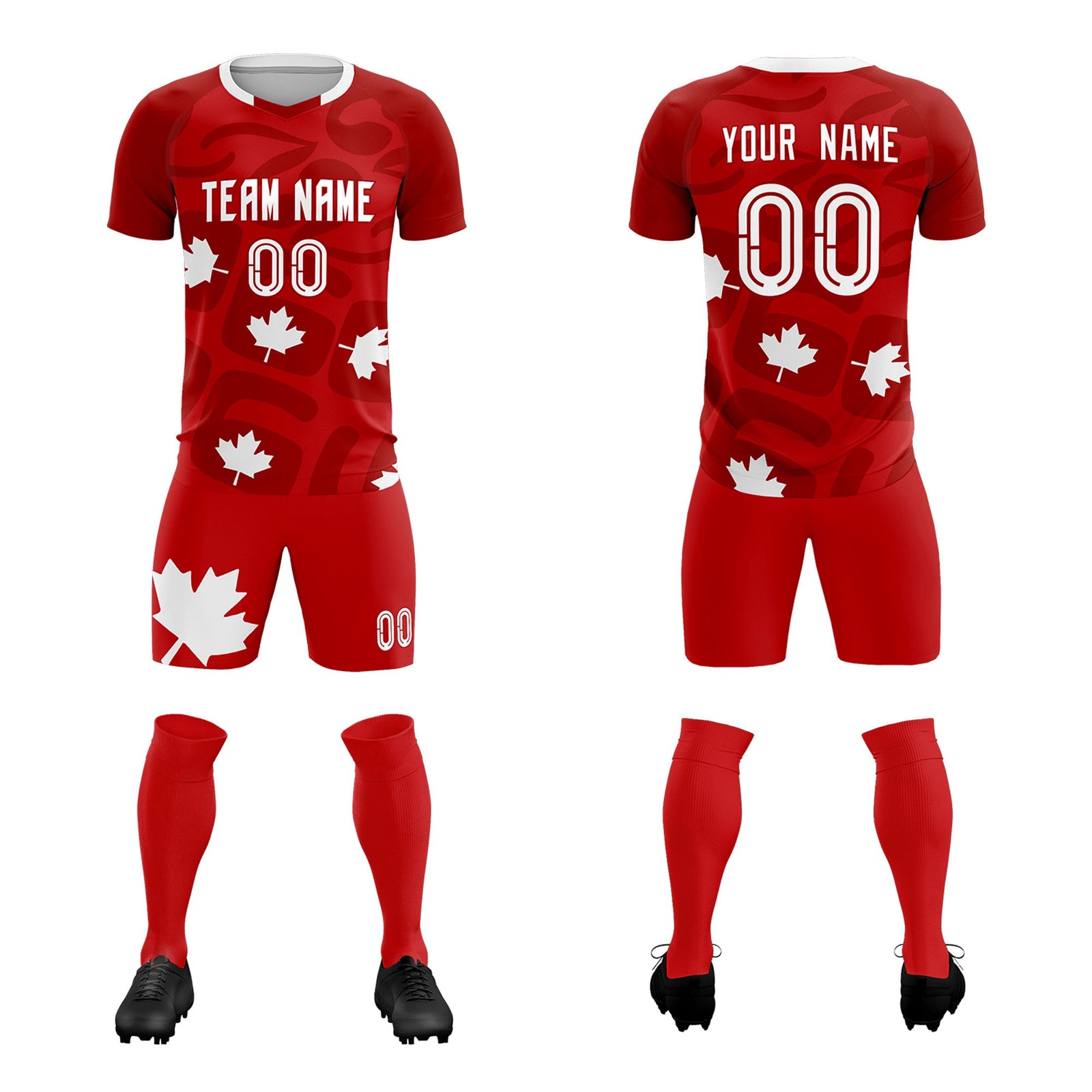 Custom Red Canada Maple Leaves World Cup Inspired Wrinkle-Resistant Graffiti Pattern Soccer Sets Jersey