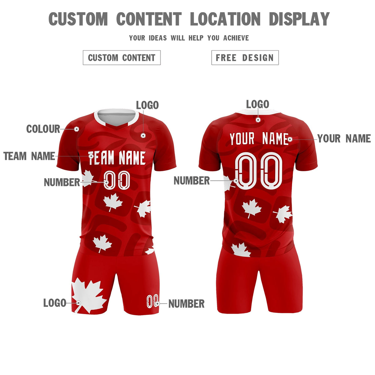 Custom Red Canada Maple Leaves World Cup Inspired Wrinkle-Resistant Graffiti Pattern Soccer Sets Jersey