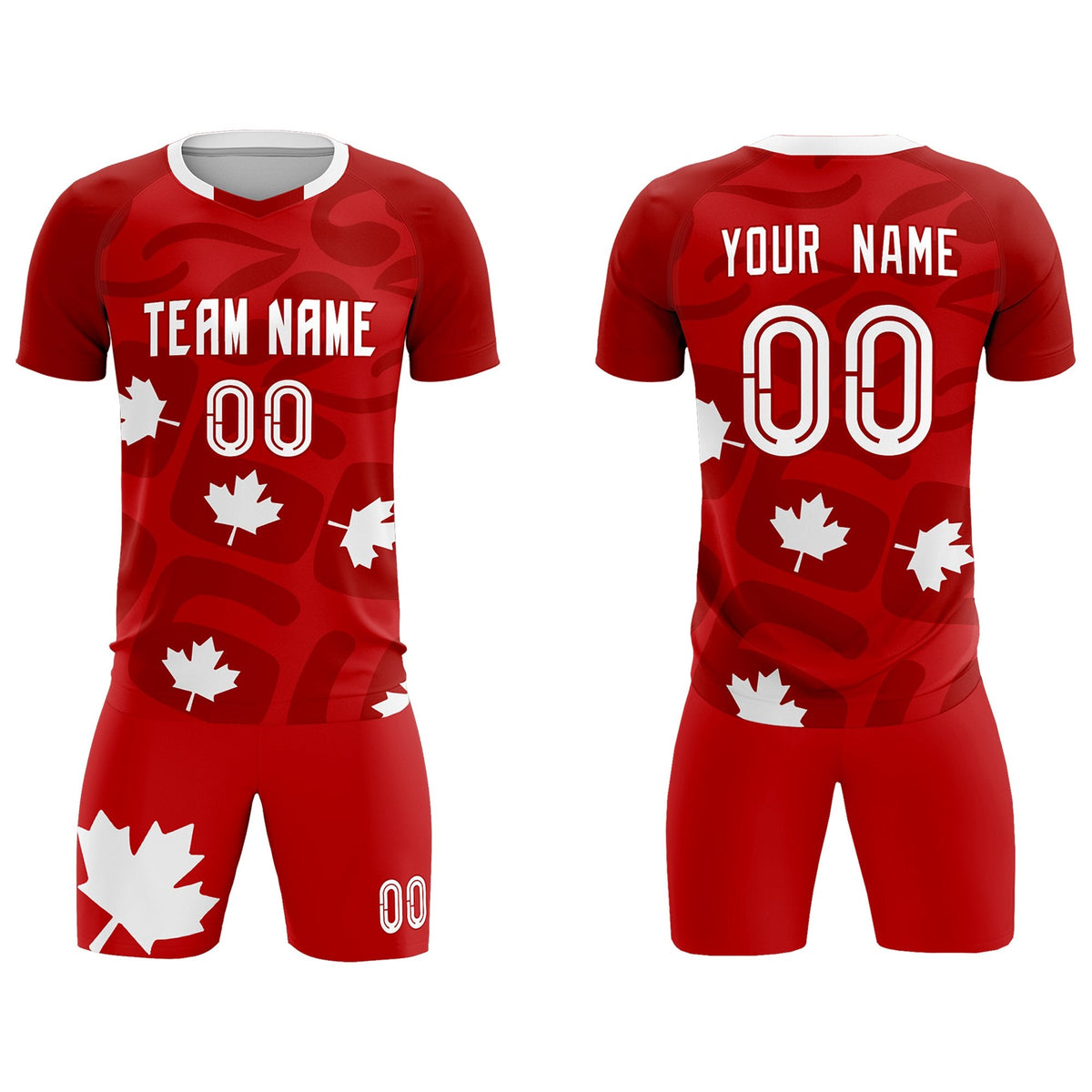 Custom Red Canada Maple Leaves World Cup Inspired Wrinkle-Resistant Graffiti Pattern Soccer Sets Jersey