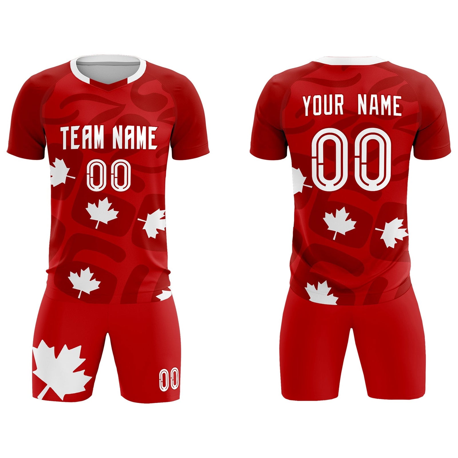 Custom Red Canada Maple Leaves World Cup Inspired Wrinkle-Resistant Graffiti Pattern Soccer Sets Jersey