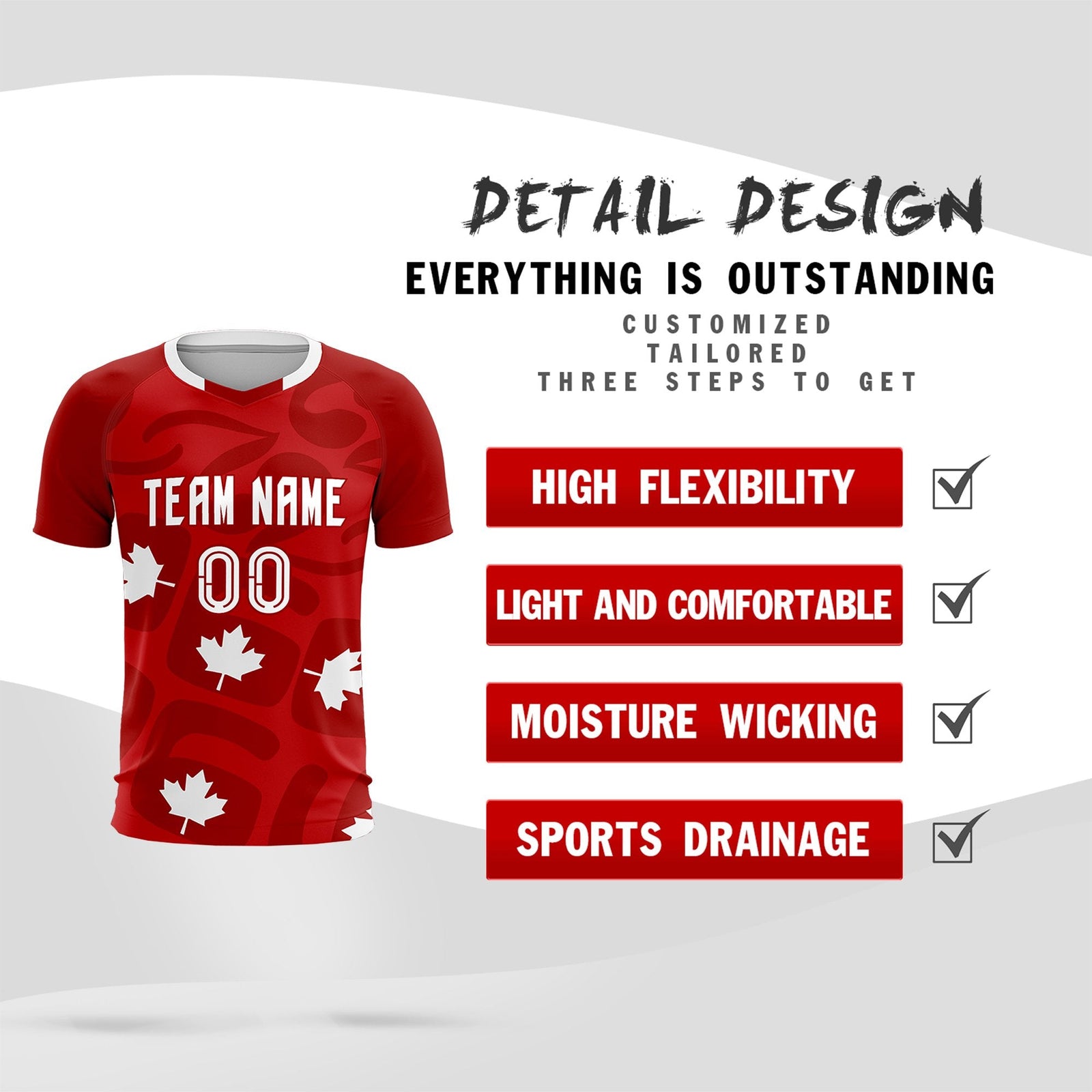 Custom Red Canada Maple Leaves World Cup Inspired Wrinkle-Resistant Graffiti Pattern Soccer Sets Jersey