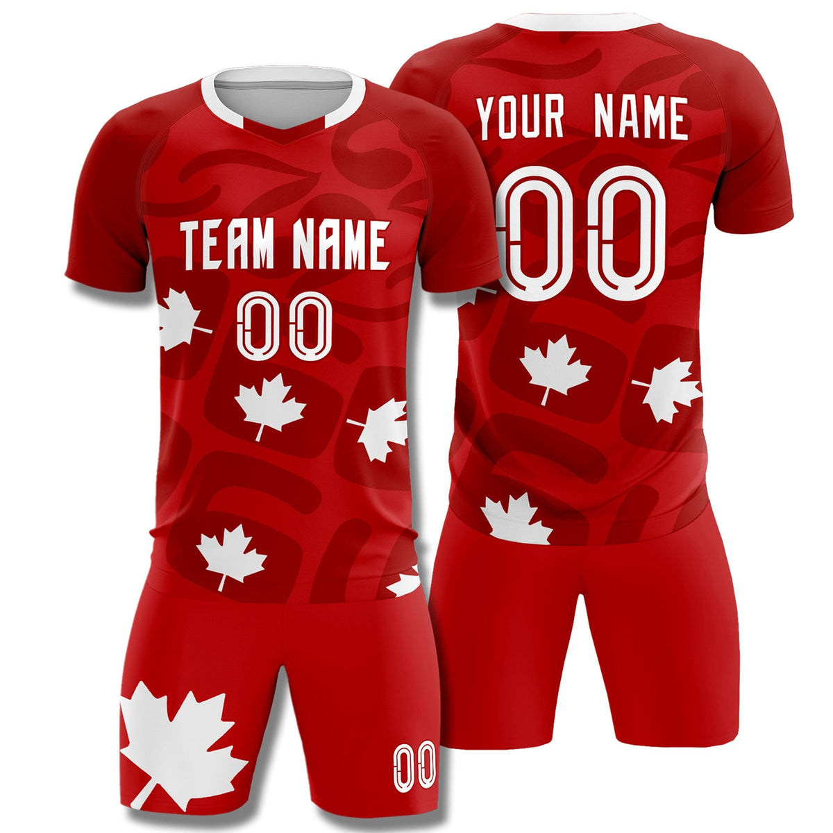 Custom Red Canada Maple Leaves World Cup Inspired Wrinkle-Resistant Graffiti Pattern Soccer Sets Jersey