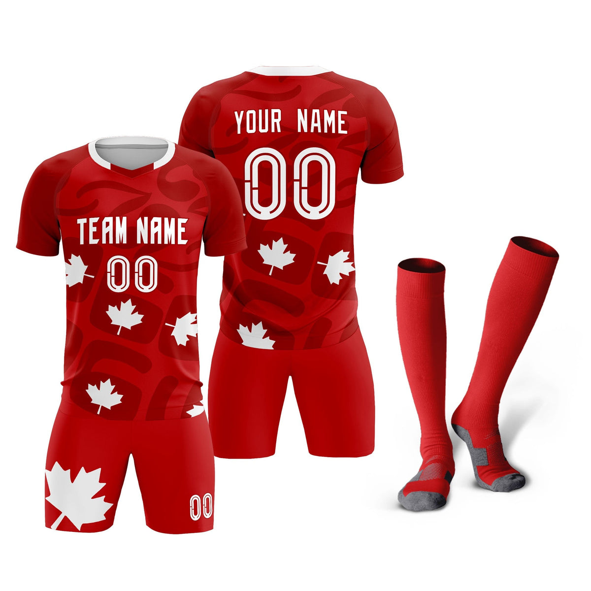 Custom Red Canada Maple Leaves World Cup Inspired Wrinkle-Resistant Graffiti Pattern Soccer Sets Jersey