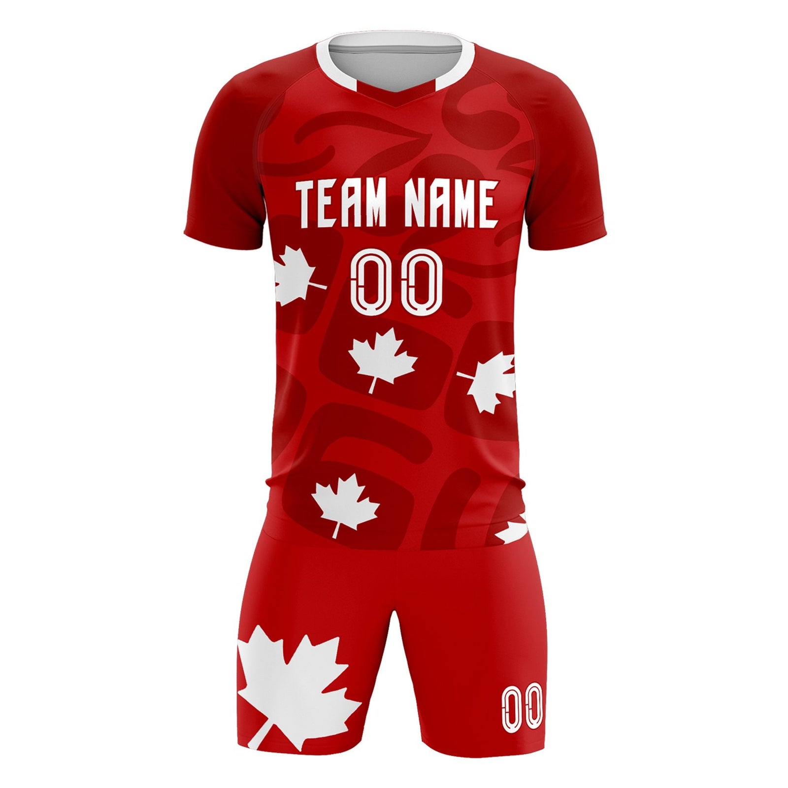 Custom Red Canada Maple Leaves World Cup Inspired Wrinkle-Resistant Graffiti Pattern Soccer Sets Jersey