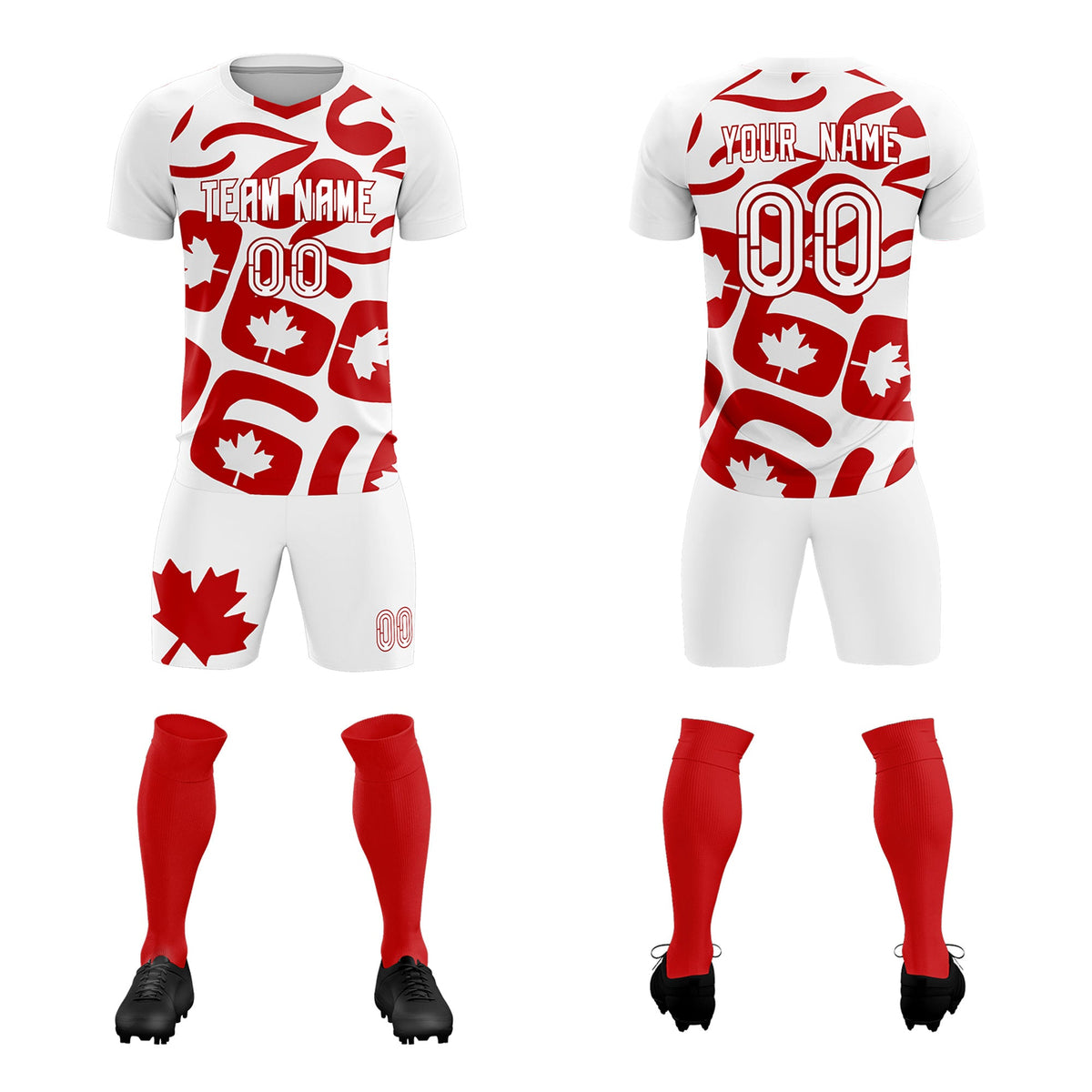 Custom White Canada Maple Leaves World Cup Inspired Drapable Graffiti Pattern Soccer Sets Jersey