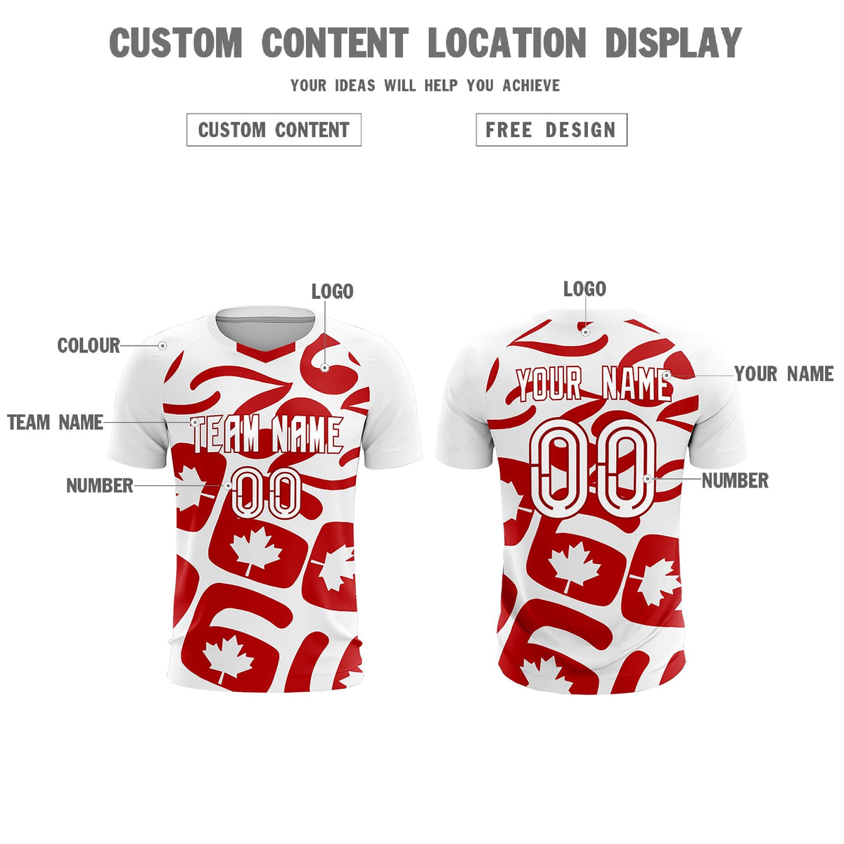 Custom White Canada Maple Leaves World Cup Inspired Drapable Graffiti Pattern Soccer Sets Jersey