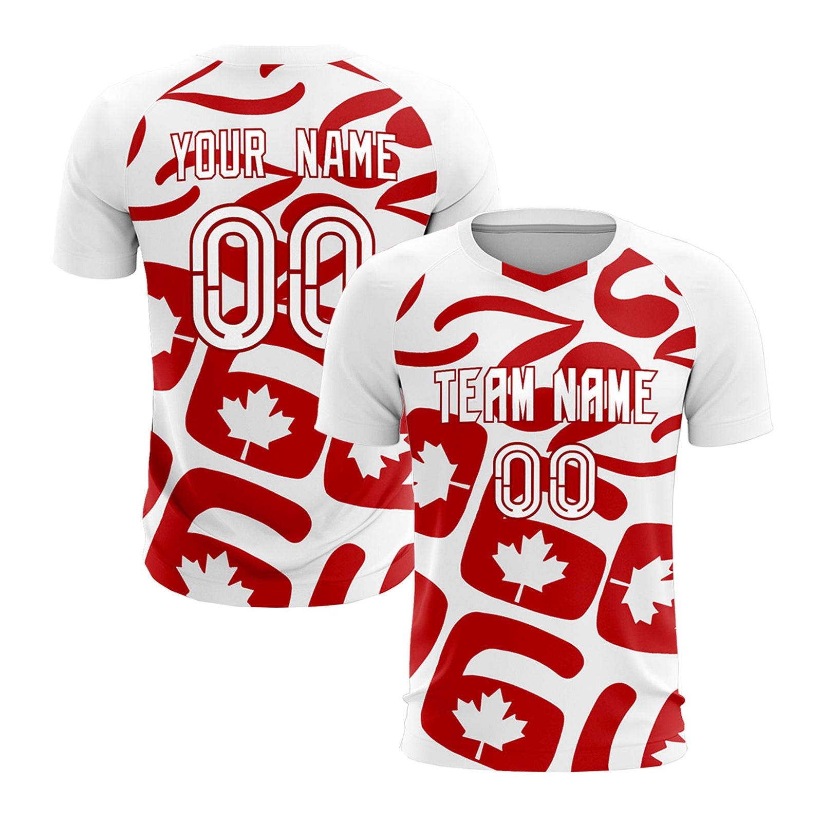 Custom White Canada Maple Leaves World Cup Inspired Drapable Graffiti Pattern Soccer Sets Jersey