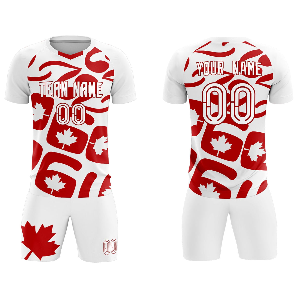 Custom White Canada Maple Leaves World Cup Inspired Drapable Graffiti Pattern Soccer Sets Jersey