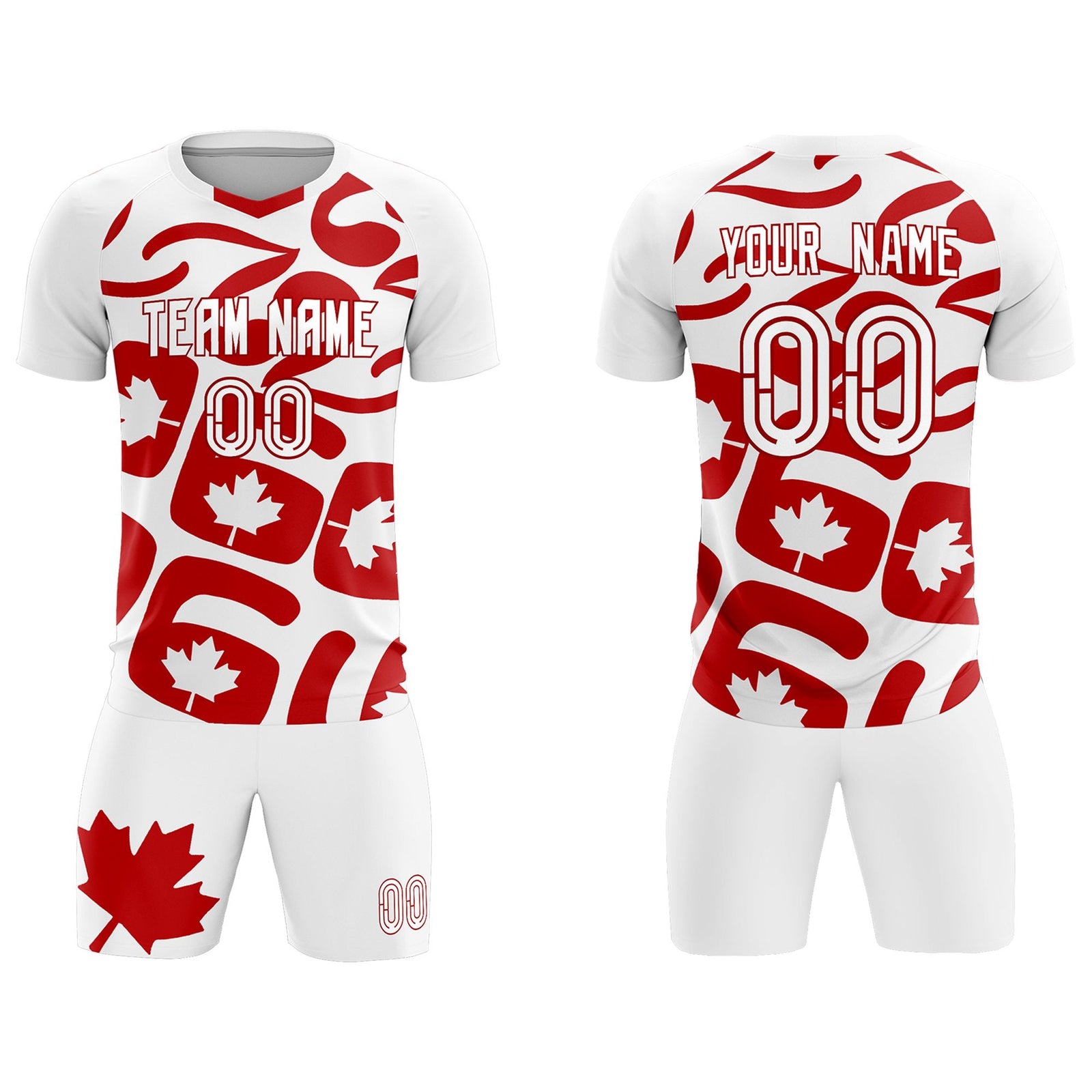 Custom White Canada Maple Leaves World Cup Inspired Drapable Graffiti Pattern Soccer Sets Jersey