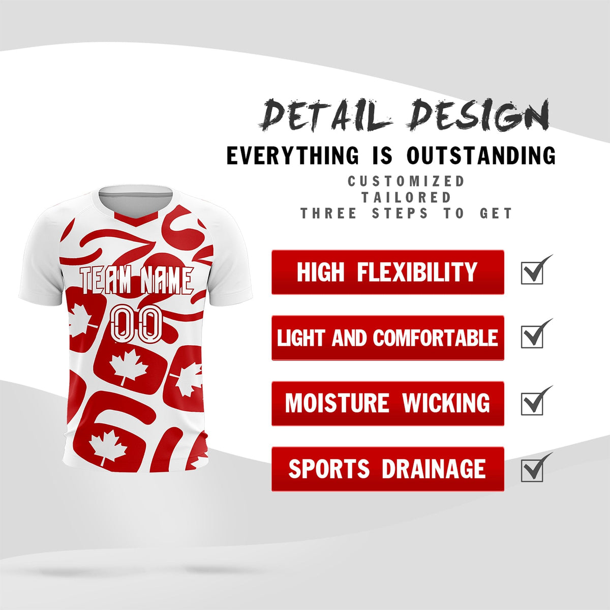 Custom White Canada Maple Leaves World Cup Inspired Drapable Graffiti Pattern Soccer Sets Jersey