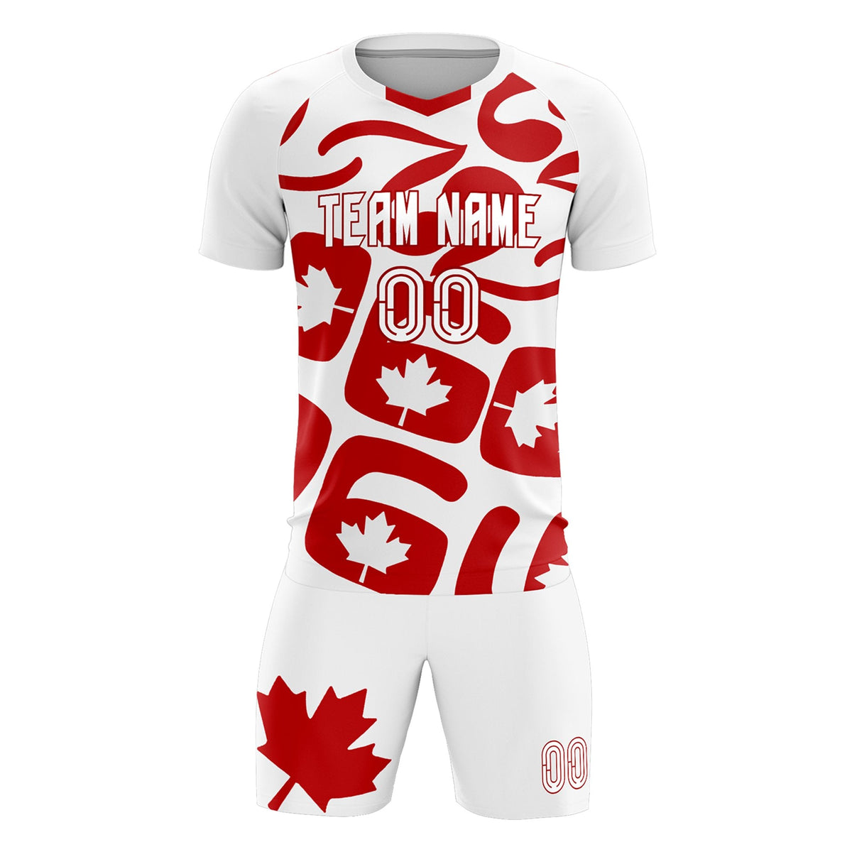 Custom White Canada Maple Leaves World Cup Inspired Drapable Graffiti Pattern Soccer Sets Jersey