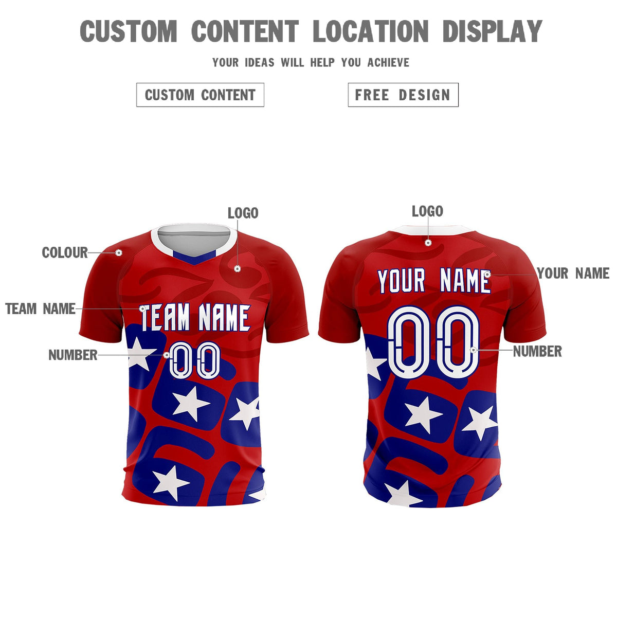 Custom Red America Star World Cup Inspired Breathable Graffiti Pattern Soccer Sets Jersey